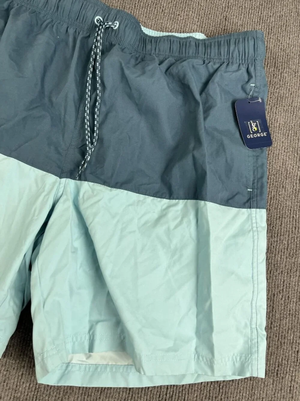George Mens Blue Colorblock Elastic Waist Swim Trunks XL 40-42 NWT
